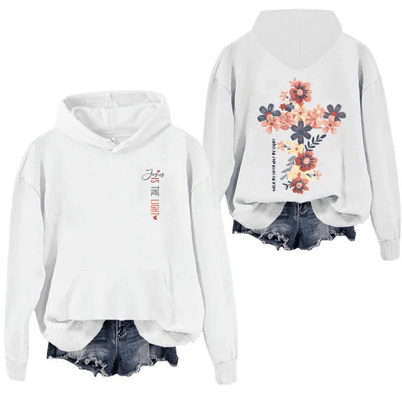 Jesus Is The Light Hoodie Floral Christian Sweatshirt Christian Cross Floral Long Sleeve Graphic Tees For Women
