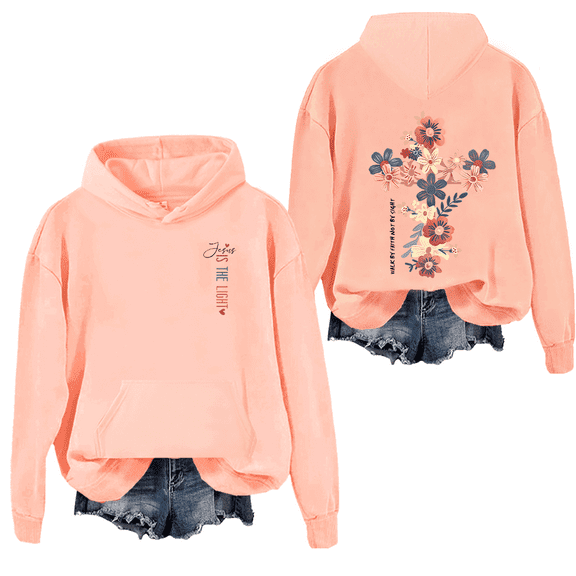 Jesus Is The Light Hoodie Floral Christian Sweatshirt Christian Cross Floral Long Sleeve Graphic Tees For Women