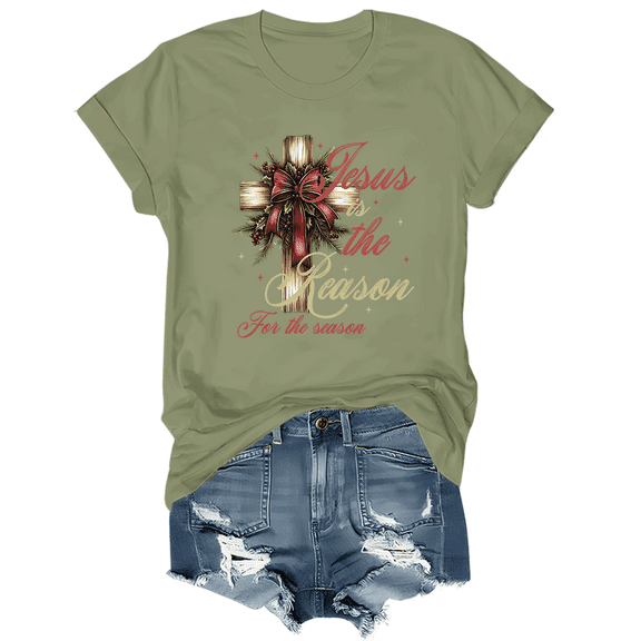 Jesus Is The Reason For The Season Shirt Christmas Season Tees Christmas Coquette Bow T-Shirts