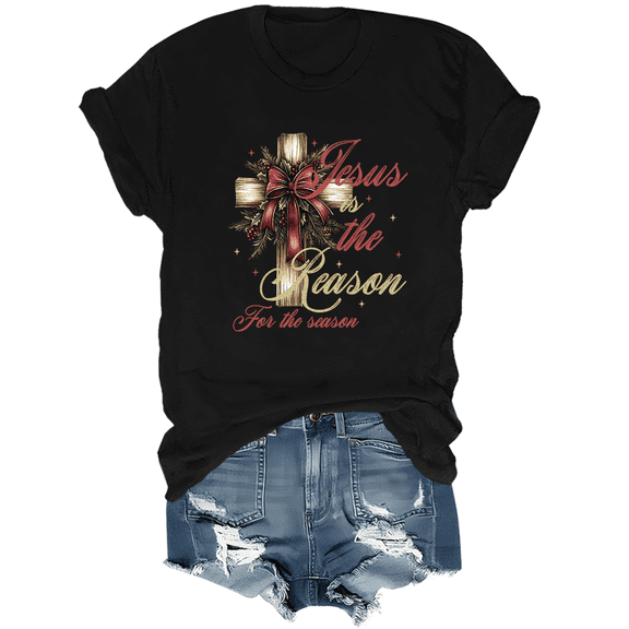 Jesus Is The Reason For The Season Shirt Christmas Season Tees Christmas Coquette Bow T-Shirts