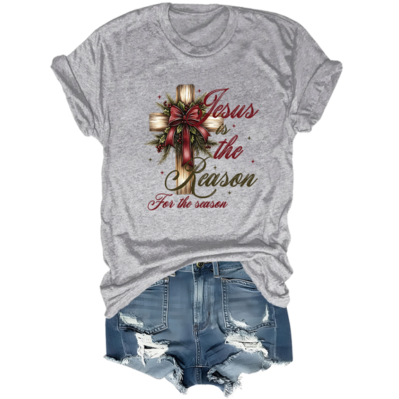 Jesus Is The Reason For The Season Shirt Christmas Season Tees Christmas Coquette Bow T-Shirts