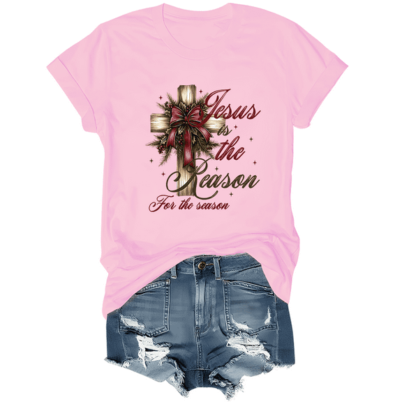 Jesus Is The Reason For The Season Shirt Christmas Season Tees Christmas Coquette Bow T-Shirts