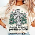 thumbnail image 1 of Jesus Is The Reason For The Season T-Shirt, Christian Christmas Tree Shirt, Coquette Holiday Tee, Hand-Drawn Dalmatian Dots Christmas Shirt, 1 of 5