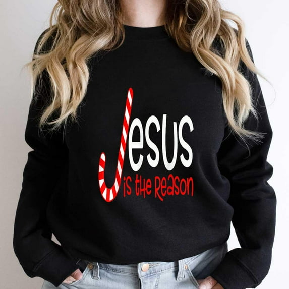Jesus Is The Reason Funny Christian Religious Christmas Candy Cane Graphic - Breathable Material SW8210 Unisex Sweatshirt, Up to Size 5XL
