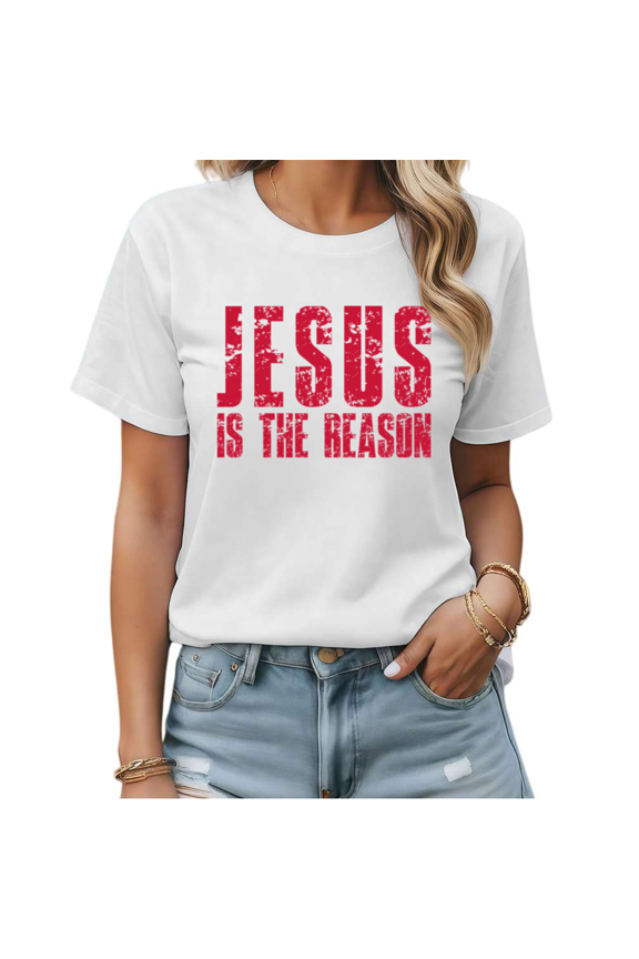Jesus Is The Reason Red Distressed Graphic Tees Womans Tshirt Shirts Black White S-5XL Tops