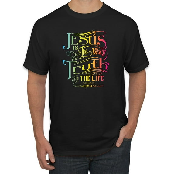 Jesus Is The Way John 14:6 Bible Verse Inspirational/Christian Men's Graphic T-Shirt, Black, 3XL