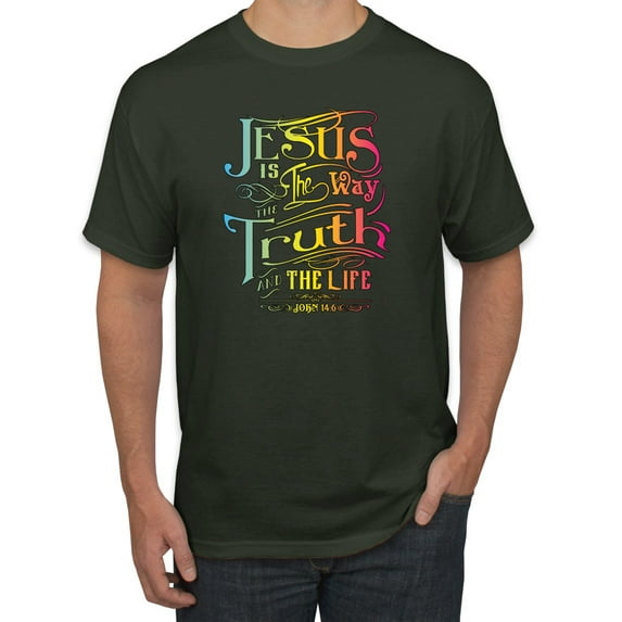 Jesus Is The Way John 14:6 Bible Verse Inspirational/Christian Men's Graphic T-Shirt, Forest Green, X-Large