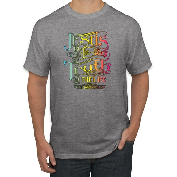 Jesus Is The Way John 14:6 Bible Verse Inspirational/Christian Men's Graphic T-Shirt, Heather Grey, Small