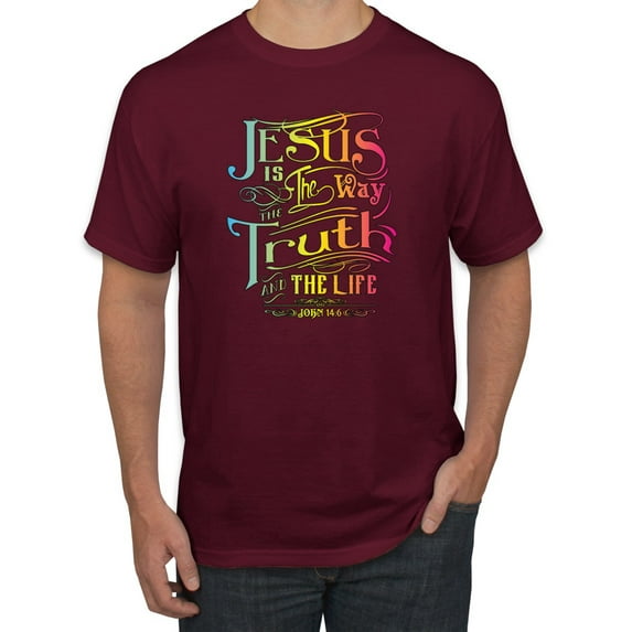 Jesus Is The Way John 14:6 Bible Verse Inspirational/Christian Men's Graphic T-Shirt, Maroon, X-Large