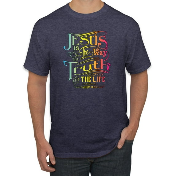 Jesus Is The Way John 14:6 Bible Verse Inspirational/Christian Men's Graphic T-Shirt, Vintage Heather Navy, 2XL
