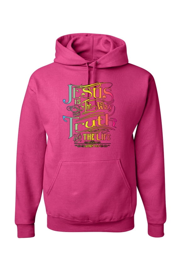 Jesus Is The Way John 14:6 Bible Verse Inspirational/Christian Unisex Graphic Hoodie Sweatshirt, Fuschia, Small