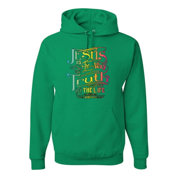 Jesus Is The Way John 14:6 Bible Verse Inspirational/Christian Unisex Graphic Hoodie Sweatshirt, Kelly, 3XL