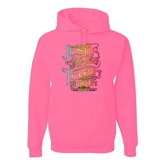 Jesus Is The Way John 14:6 Bible Verse Inspirational/Christian Unisex Graphic Hoodie Sweatshirt, Neon Pink, Medium