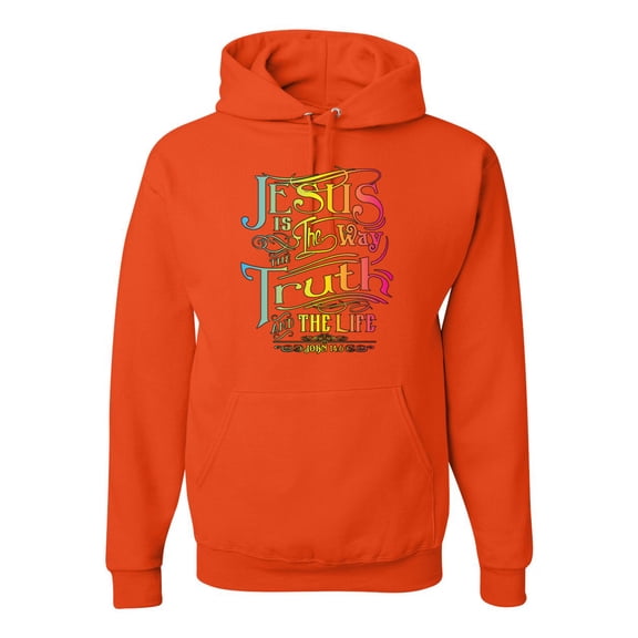 Jesus Is The Way John 14:6 Bible Verse Inspirational/Christian Unisex Graphic Hoodie Sweatshirt, Orange, 3XL