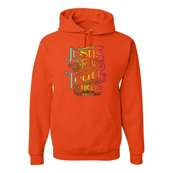 Jesus Is The Way John 14:6 Bible Verse Inspirational/Christian Unisex Graphic Hoodie Sweatshirt, Orange, Medium