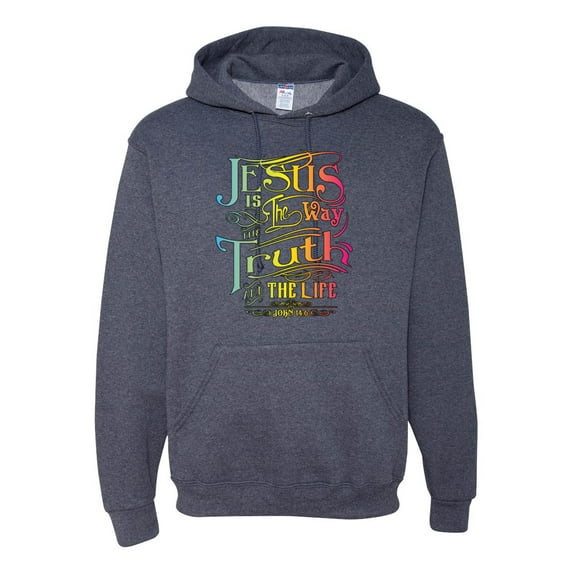 Jesus Is The Way John 14:6 Bible Verse Inspirational/Christian Unisex Graphic Hoodie Sweatshirt, Vintage Heather Navy, X-Large