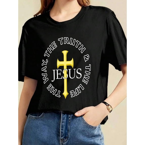 Jesus Is The Way The Truth The Life Women's Basic Crew Neck T-Shirt - Soft Cotton Slim Fit Versatile Daily Top