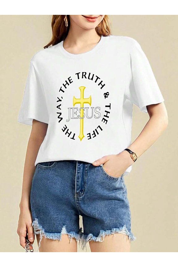 Jesus Is The Way The Truth The Life Women's Basic Crew Neck T-Shirt - Soft Cotton Slim Fit Versatile Daily Top