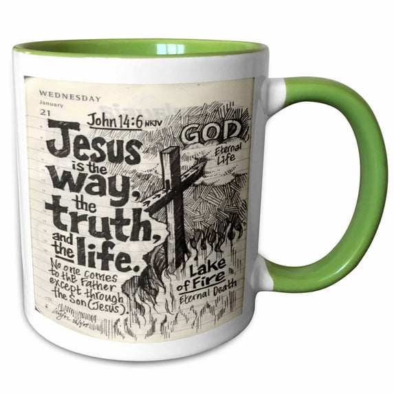 3drose, Jesus Is the Way the Truth the Light Poster Print, 11oz Two-tone Green Mug