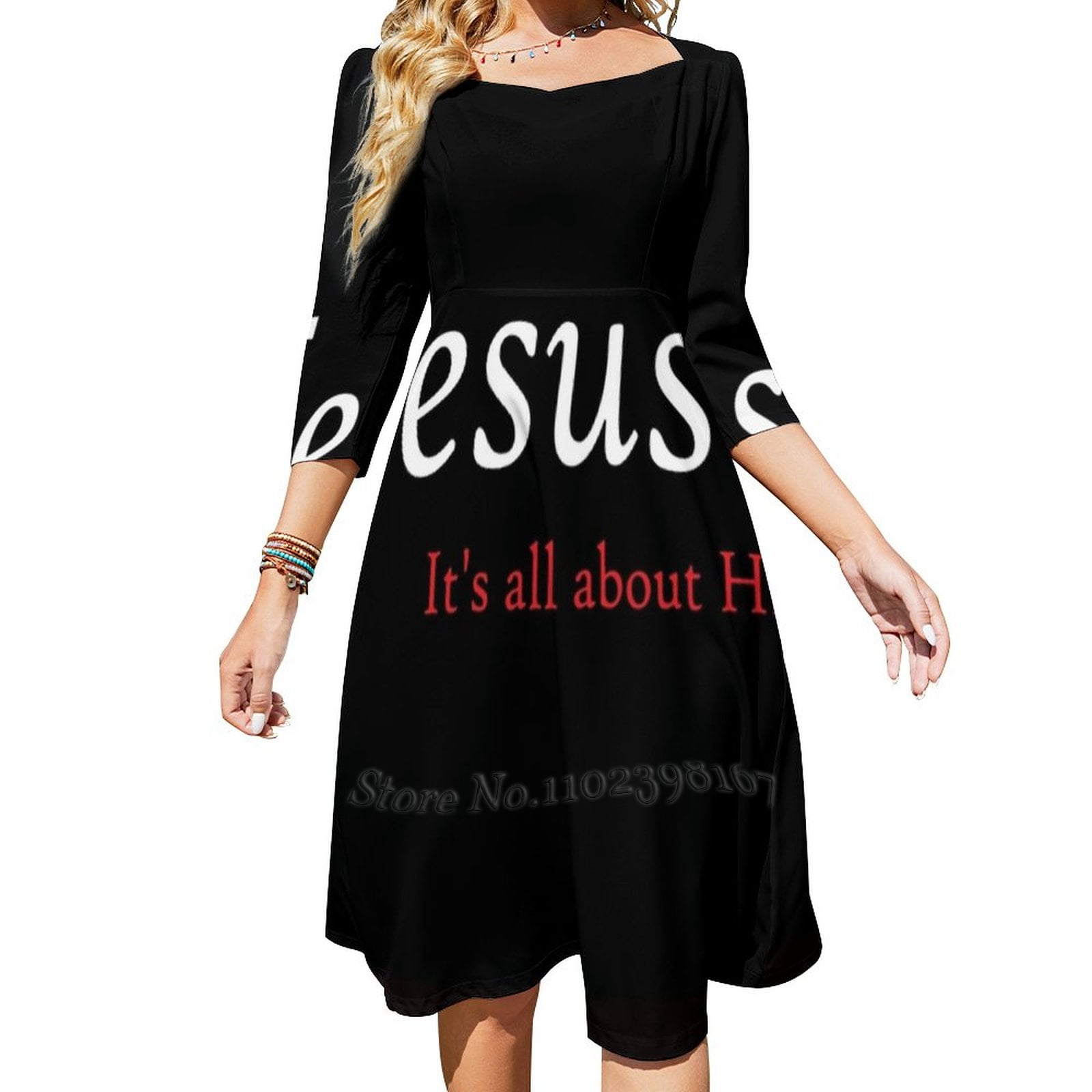 Jesus-It'S All About Him Square Neck Dress Sweet Summer Dress Women ...