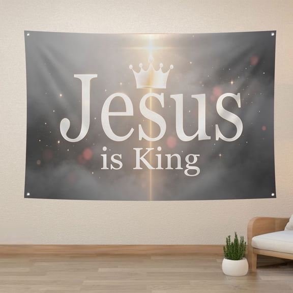 Jesus is King Backdrop Mist Bokeh Holy Bible Background Glitter Crown Christ Cross Christian Church Event Party Decorations Banner Supplies Photo Booth Props