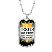 Jesus King Of Kings Necklace Stainless Steel or 18k Gold Dog Tag 24" Chain