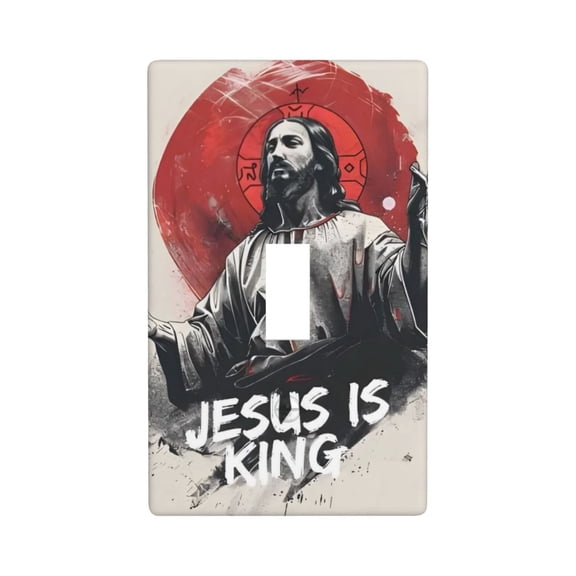Jesus Is King Single Toggle Light Switch Plates Outlet Covers Decorative Electrical Wall Plate 1 Gang Receptacle Switchplate Decorate Plug Cover For Bathroom Bedroom 4.5 * 2.76 Inch