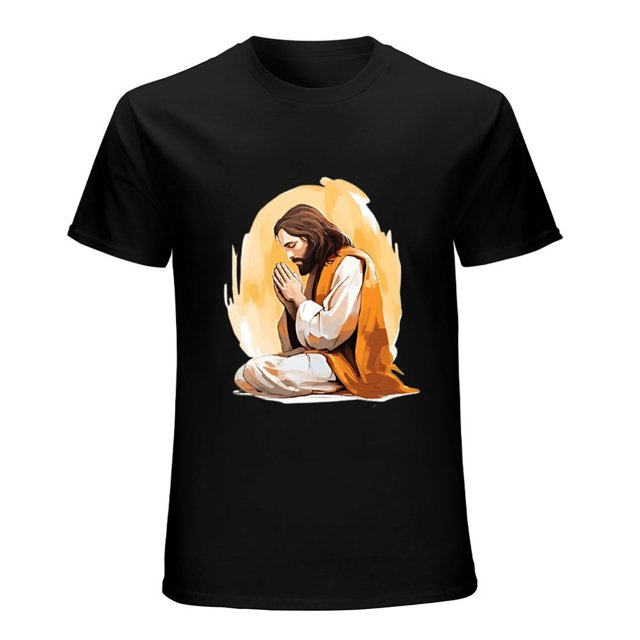 Jesus Kneeling Praying Waterco T-Shirt Men's Serene Jesus Print Tee - Walmart.com