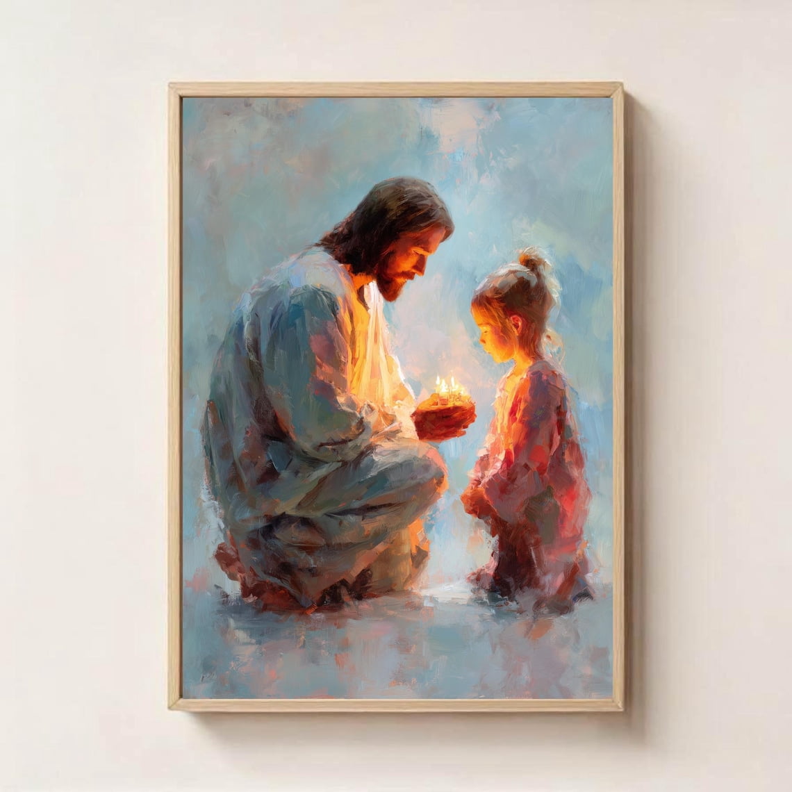 Jesus Kneeling With Child Wall Art Print, Faith Based Christian Decor ...