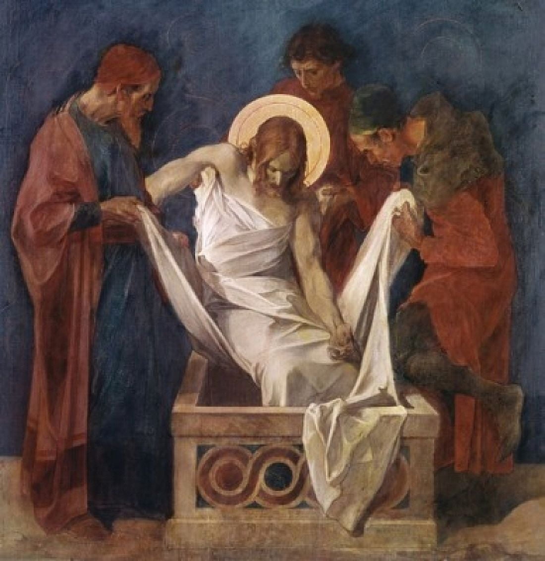Jesus is Laid in the Sepulchre (14th Station of the Cross) 1898 Martin Feuerstein (1856-1931 French) St Anna Church Munich Germany Canvas Art - Martin Feuerstein (24 x 36)