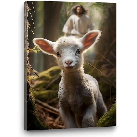 Jesus Lamb Wall Art Painting Frame Wrap Picture Christmas Painted Watercolor Nature Canvas Wall Art Natural Picture Watercolor Prints for Home Decor, 16x24in