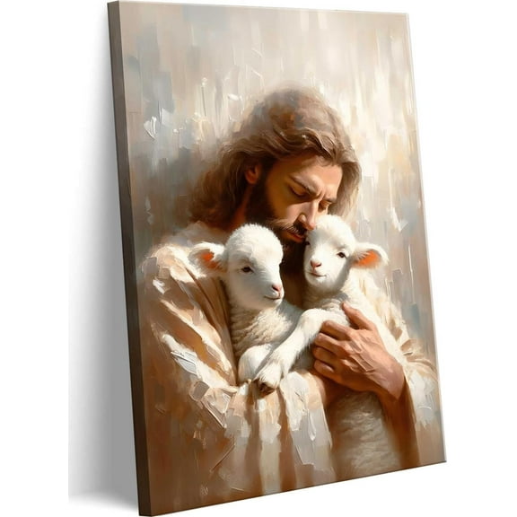 Jesus and Lambs Canvas Wall Art Jesus Christ The Good Shepherd Wall Decor Picture Jesus Rescues Little Lambs Religious Poster Print for Living Room Bedroom Home