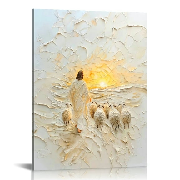 Jesus and Lambs Christ Canvas Wall Art Print, Jesus Canvas Wall Art, Vintage Christian Wall Decor for Home, Church, Office, Living & Prayer Room | Perfect Inspirational Faith Gift Framed