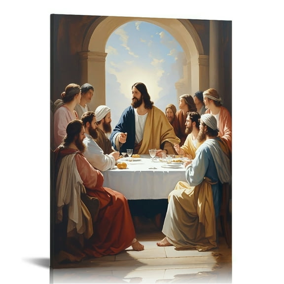 Jesus Last Supper Canvas Wall Art Print , Christian Pictures Canvas Print Posters Wall Decor, Religious Christian Gifts Wall Art Home Decor for Church Living Room Dining Room Decor Framed ﻿