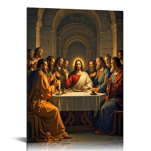 Jesus Last Supper Canvas Wall Art Print , Vintage Christian Pictures Canvas Print Posters Wall Decor, Religious Christian Gifts Wall Art Home Decor for Church Living Room Dining Room Decor Framed 