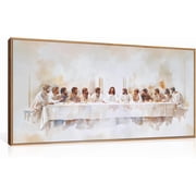 Jesus Last Supper Framed Canvas Wall Art , Christian Twelve Apostle Wall Decor, Bible Renaissance wall Painting, Religious Picture Art Print for Living Room, Bedroom, Church, Large 20"x40"