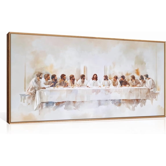 Jesus Last Supper Framed Canvas Wall Art , Christian Twelve Apostle Wall Decor, Bible Renaissance wall Painting, Religious Picture Art Print for Living Room, Bedroom, Church, Large 20"x40"