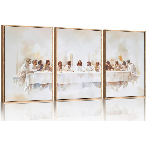 Jesus Last Supper Framed Canvas Wall Art Set, Christian Twelve Apostle Wall Decor, Bible Renaissance wall Painting, Religious Picture Art Print for Living Room, Bedroom, Church, Large 16"x24"x3