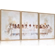 Jesus Last Supper Framed Canvas Wall Art Set, Christian Twelve Apostle Wall Decor, Bible Renaissance Wall Painting, Religious Picture Art Print for Living Room,