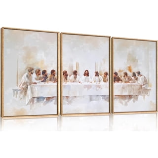 Jesus Last Supper Framed Canvas Wall Art Set, Christian Twelve Apostle Wall Decor, Bible Renaissance Wall Painting, Religious Picture Art Print for Living Room, Bedroom, Church, Large 16"x24"x3
