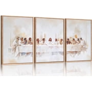 Jesus Last Supper Framed Canvas Wall Art Set, Christian Twelve Apostle Wall Decor, Bible Renaissance wall Painting, Religious Picture Art Print for Living Room, Bedroom, Church, Large 24"x36"x3