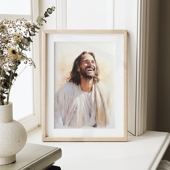 Jesus Laugh, Pastel Color Jesus Portrait Jesus Picture Jesus Images Jesus Face Jesus Christ Picture, Picture Christ Jesus, Jc51 UNFRAMED PAPER POSTER, Home Decor, Vintage Gift, Living Room Dercor