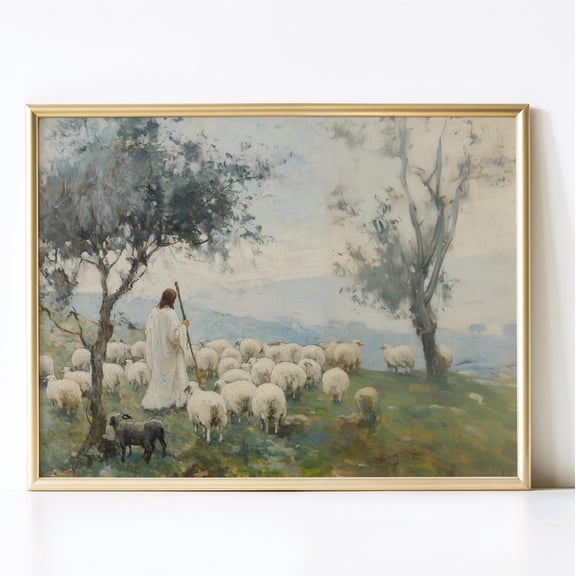 Jesus Leaves The 99, Lost Sheep , Good Shepherd Art, Jesus, Modern Christian Art Lds Artwork Christian Wall Art 68 UNFRAMED Poster, Wall Art for Decor, Present, 8x12