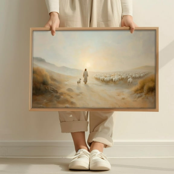 Jesus Leaves The 99, Boho Christian Landscape Wall Art, Bible Verse, Jesus Art NO FRAMED POSTER