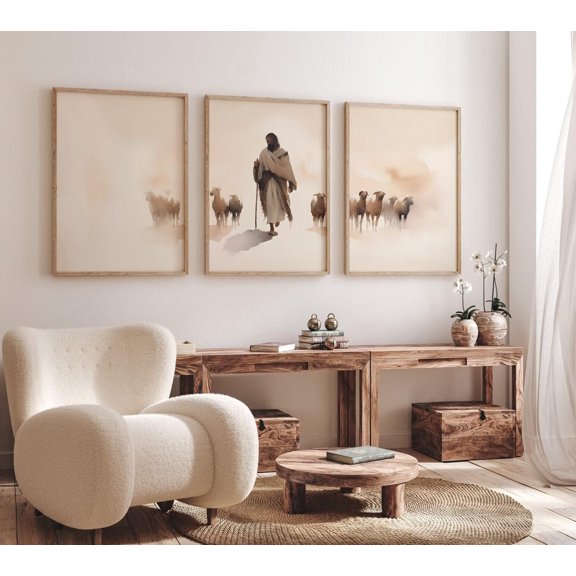 Jesus Leaves The 99 Parable of The Lost Sheep Home Decor Bible Horizontal Wall Art Christian Faith Set 3 Stretched Canvas 12x18