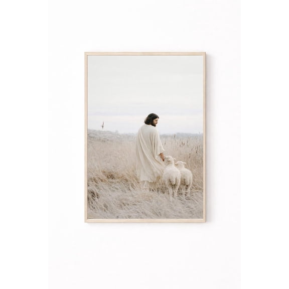 Jesus Leaves The 99 Print Christian Wall Art Neutral Coastal Decor Modern Faith Artwork Minimal Religious Home Decor