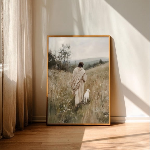 Jesus Leaves The 99 Religious Christian Home Good Shepherd Wall Art Print, Unframed Paper Poster 8x10in