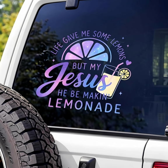 Jesus Lemonade Car Window Decal, Christian Vinyl Sticker for Cars Trucks SUVs Rear Window, Waterproof Faith Quote Design, 2 Pack