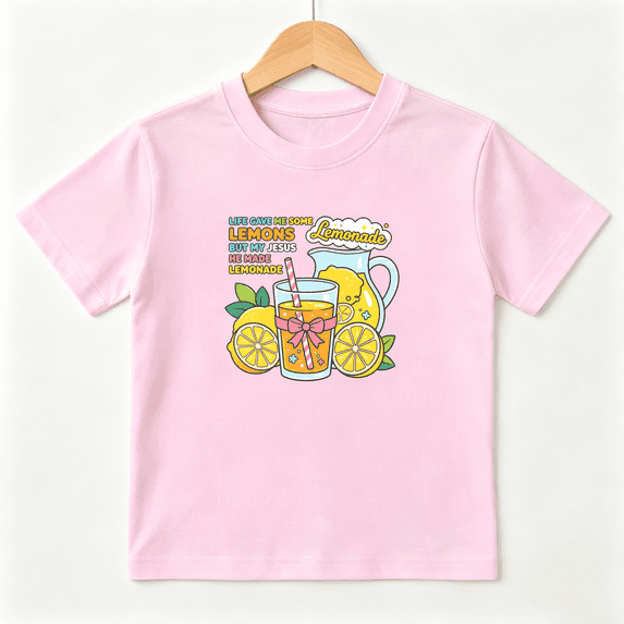 Jesus Lemonade Girls Graphic Tee, Cute Christian Religious 100% Cotton Kids Short Sleeve T-Shirt