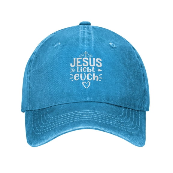 Jesus Liebt Euch Unisex Adult Washed Denim Cotton Sport Outdoor Baseball Cap Adjustable Cowboy Baseball Hat